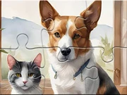Jigsaw Puzzle: Oil Painting Dog And Cat Online jigsaw Games on NaptechGames.com